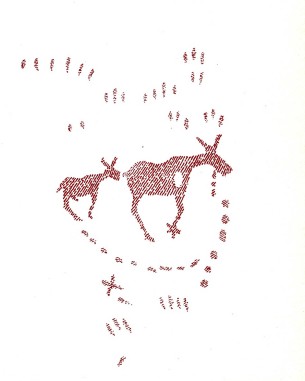 a 1957 Dewdney sketch of a couple of the Darky Lake Pictographs