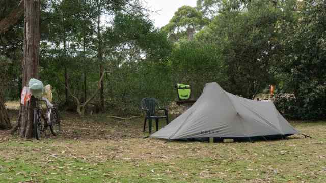 my tent in the tenting area of the Cook Caravan Park