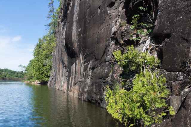 looking west the Collins Inlet rock face with the pictographs