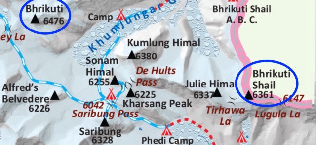 the two Bhrikuti peaks near Saribung La